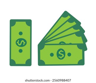 Dollar bill, green currency banknote, cash and money symbol. vector illustration