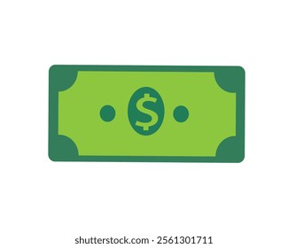 Dollar bill, green currency banknote, cash and money symbol. vector illustration