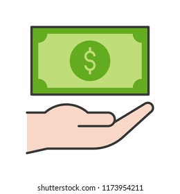 dollar bill in hand, bank and financial related icon, filled outline editable stroke
