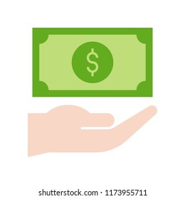 dollar bill in hand, bank and financial related icon