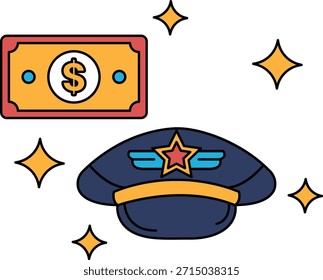Un billete de un dólar y un sombrero con una estrella. El billete de un dólar está a la izquierda y el sombrero a la derecha