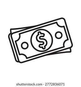 dollar bill icon in black and white line art