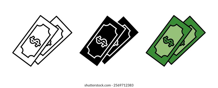 Dollar bill icon. Cash money vector illustration. Paper currency symbol. Banknote stack sign. Finance, income and profit pictogram. Two green dollar bills isolated concept.