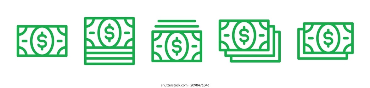 Dollar bill icon collection. Dollar banknotes icon isolated on white background.
