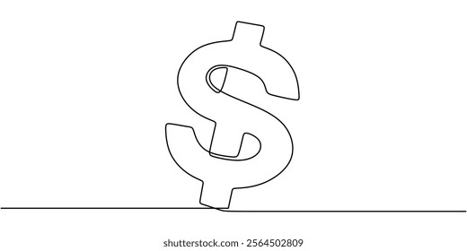 Dollar Bill Icon continuous line drawing. Finance, business, and banking concept. One line minimalist vector art.