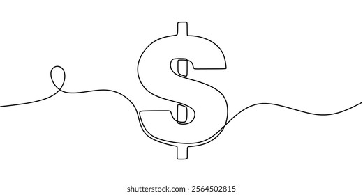 Dollar Bill Icon continuous line drawing. Finance, business, and banking concept. Minimalist one line art illustration.