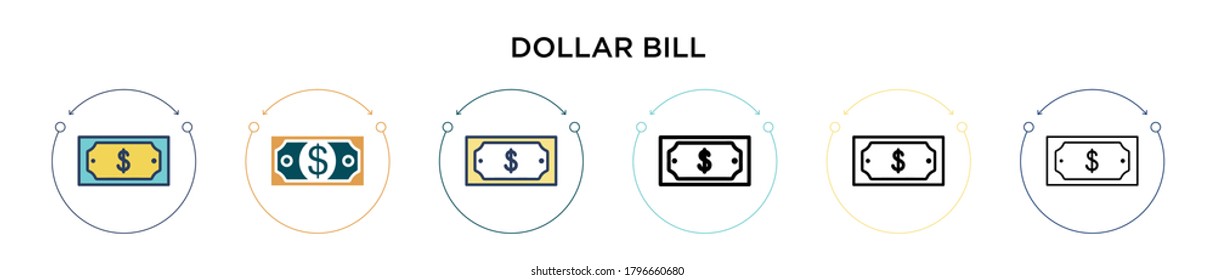 Dollar bill icon in filled, thin line, outline and stroke style. Vector illustration of two colored and black dollar bill vector icons designs can be used for mobile, ui, web