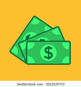 Dollar bill icon in flat green colors