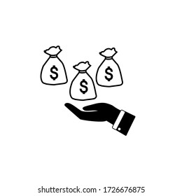 Dollar bill icon in hand. Flat symbol of payment instrument
