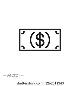 dollar bill icon, money currency line sign isolated on white background - editable stroke vector illustration eps10
