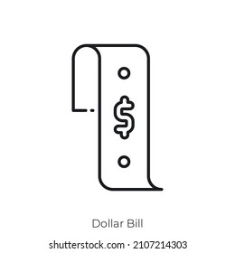 Icono de la factura del dólar. Diseño de icono de estilo de esquema aislado en fondo blanco