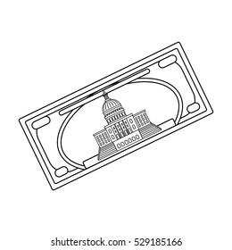 Dollar bill icon in outline style isolated on white background. USA country symbol stock vector illustration.