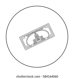 Dollar bill icon in outline style isolated on white background. USA country symbol stock vector illustration.