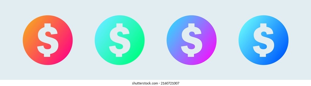 Dollar bill icon set in circle gradient colors. American currency vector icon.