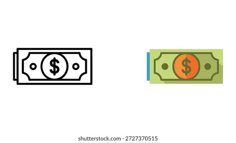 Conjunto de iconos de billetes de dólar con diferentes diseños
