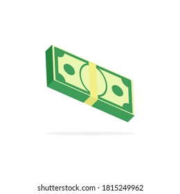 Icono de billete de dólar. Pila de símbolo de efectivo. Ilustración isométrica de las empresas y las finanzas aisladas en blanco. Gran pila apilada de cientos de dólares en estilo plano.
