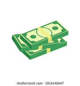 Icono de billete de dólar. Pila de símbolo de efectivo. Ilustración isométrica de las empresas y las finanzas aisladas en blanco. Gran pila apilada de cientos de dólares en estilo plano.