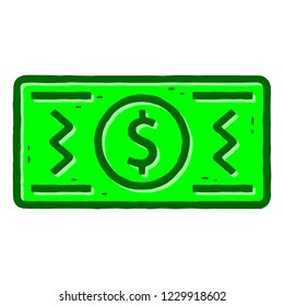 Dollar Bill Icon. Dollar Symbol. Bank note dollar icon on white background isolated. Stock Vector Illustration. Cartoon style.