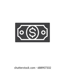 Dollar bill icon vector, filled flat sign, solid pictogram isolated on white. Cash payment symbol, logo illustration. Pixel perfect vector graphics