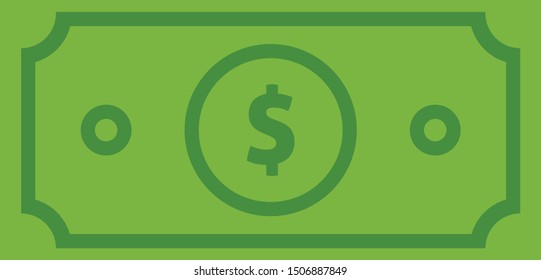 Dollar bill icon vector illustration, cash money symbol.