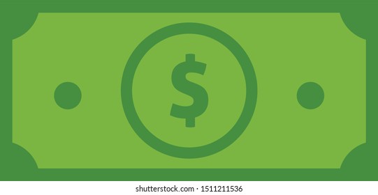 Dollar bill icon vector illustration, cash money symbol.