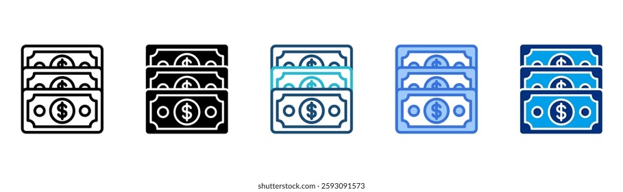  dollar bill icons in different styles vector illustration.