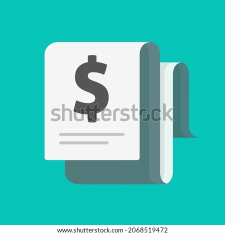 Dollar bill invoice paper document vector icon or paid tax information with usd currency flat cartoon illustration, concept of accountant payroll file, financial report or receipt, quote terms idea