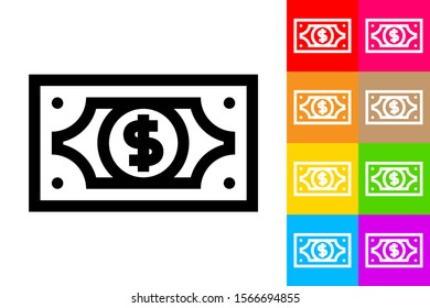Dollar BIll. Line Icon With Different Color Background.