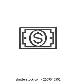 Dollar bill line icon. linear style sign for mobile concept and web design. Paper money outline vector icon. Cash payment symbol, logo illustration. Vector graphics