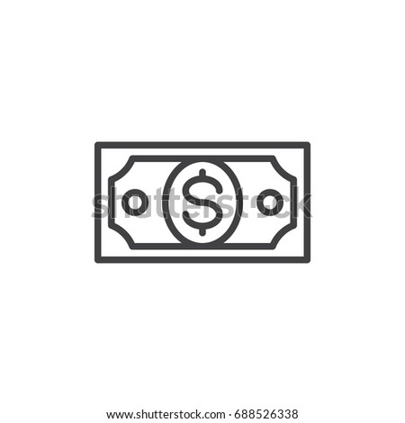 Dollar bill line icon, outline vector sign, linear style pictogram isolated on white. Cash payment symbol, logo illustration. Editable stroke. Pixel perfect vector graphics