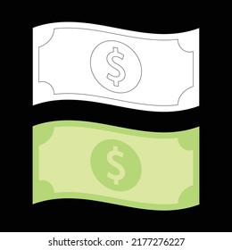 dollar bill linear and green color, vector illustration 
