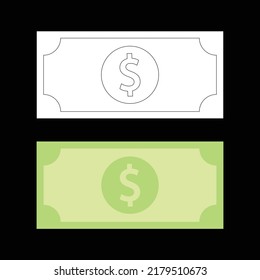 Dollarnoten, lineare und grüne Farbe, Vektorgrafik 