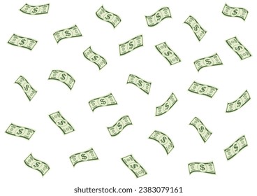Dollar Bill oder Money Banknote Falling and Flying. Dollargeld-Hintergrund. Reichhaltiges und wohlhabendes Konzept. Vektorgrafik. 