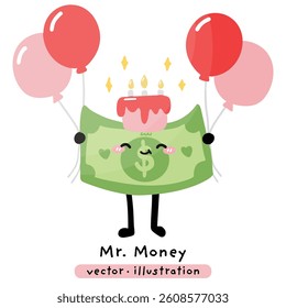 Dollar bill money finance cartoon character vector illustration