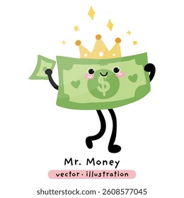 Dollar bill money finance cartoon character vector illustration