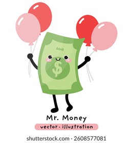 Dollar bill money finance cartoon character vector illustration