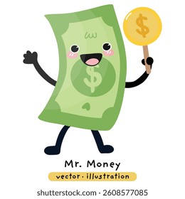 Dollar bill money finance cartoon character vector illustration