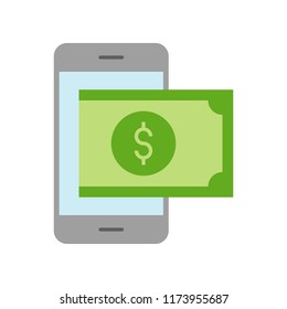 dollar bill on smart phone, e payment, e wallet or mobile phone payment icon