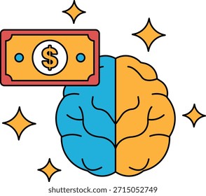 Un billete de un dólar está encima de un cerebro. El billete de un dólar está en la parte superior del cerebro porque representa el dinero, que es importante para que el cerebro funcione. El cerebro es el centro del cuerpo
