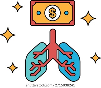 Un billete de un dólar está encima de un dibujo de pulmones. El billete de un dólar es blanco y negro