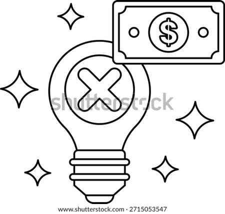 A dollar bill is on top of a light bulb with an X through it. The image conveys the idea that money is not always worth it and that sometimes it's better to turn off the light and save energy