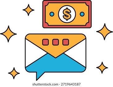A dollar bill is on top of a piece of paper with a dollar sign. The dollar bill is surrounded by a star pattern