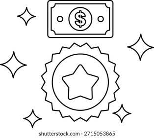 Un billete de un dólar está encima de una estrella. El billete vale un dólar. La estrella vale cinco dólares