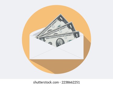 
Dollar bill open envelope icon. Salary, salary or pay icon. Payment or collection in cash