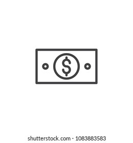 Dollar bill outline icon. linear style sign for mobile concept and web design. Cash Money simple line vector icon. Symbol, logo illustration. Pixel perfect vector graphics