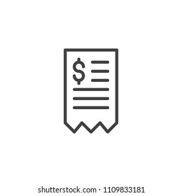 Dollar bill outline icon. linear style sign for mobile concept and web design. Invoice simple line vector icon. Symbol, logo illustration. Pixel perfect vector graphics