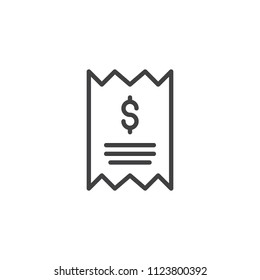 Dollar Bill outline icon. linear style sign for mobile concept and web design. Checkout receipt simple line vector icon. Invoice symbol, logo illustration. Pixel perfect vector graphics
