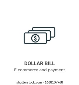 Dollar bill outline vector icon. Thin line black dollar bill icon, flat vector simple element illustration from editable e commerce and payment concept isolated stroke on white background