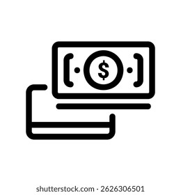 Dollar Bill Over Bank Card in Black Outline Withdrawal Sign