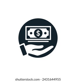 dollar bill over hand with a requesting gesture